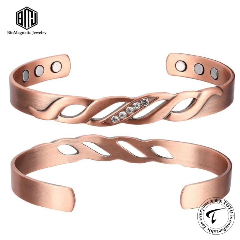 BioMagnetic CBG010 99.9% Pure Copper Magnetic Crystal Cuff Bangle Bracelet for Men β Adjustable Geometric Copper Design