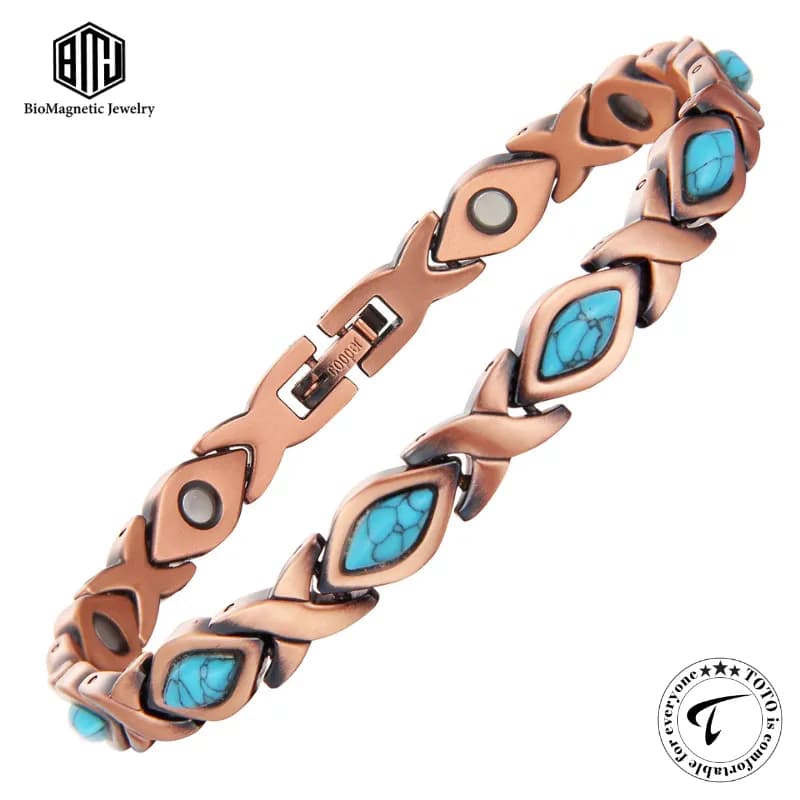 BioMagnetic CB601 99.9% Pure Copper Magnetic Chain & Link Bracelet for Women β Adjustable Luxury Geometric Design with Natural Stone