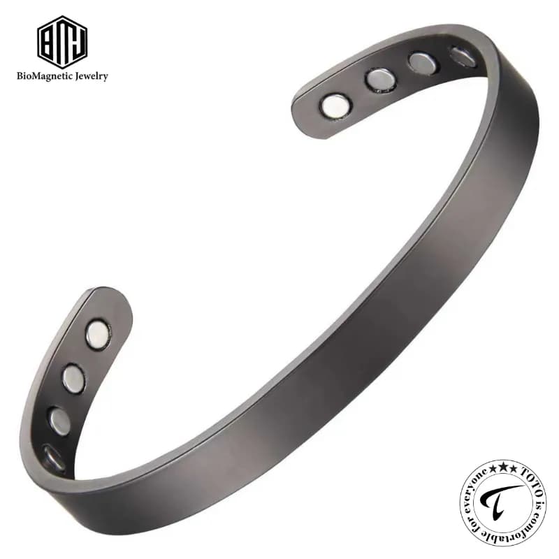 BioMagnetic CBG024W8U 99.9% Pure Copper Magnetic Cuff Bangle Bracelet β Adjustable Unisex Gray Black Design with 8 Neodymium Magnets